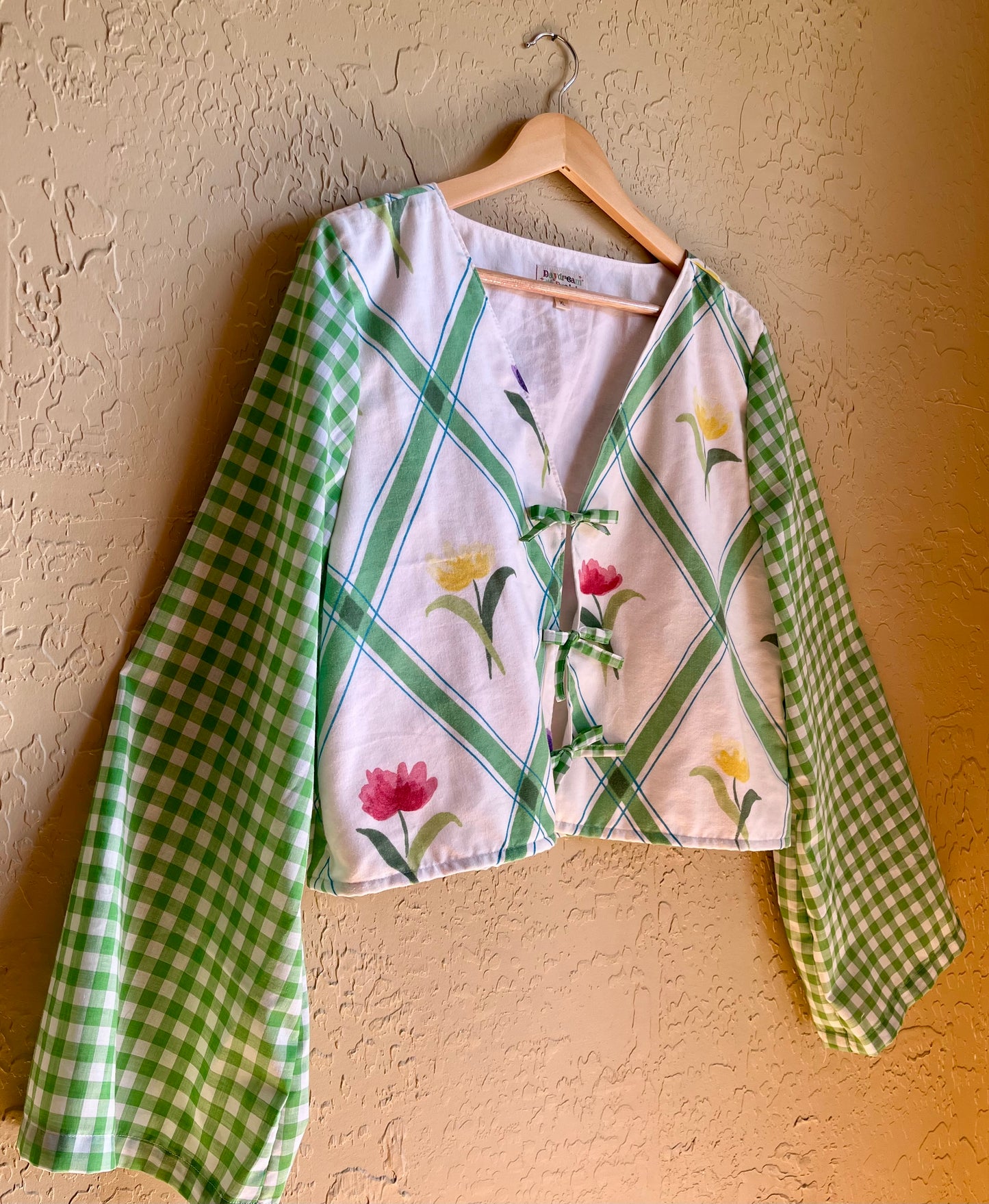 Gingham Tulip Tie Front Top - XL