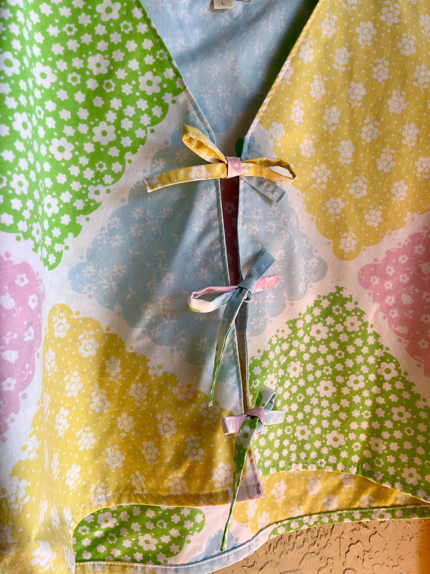 Pastel Patchwork Tie Front Top - Large