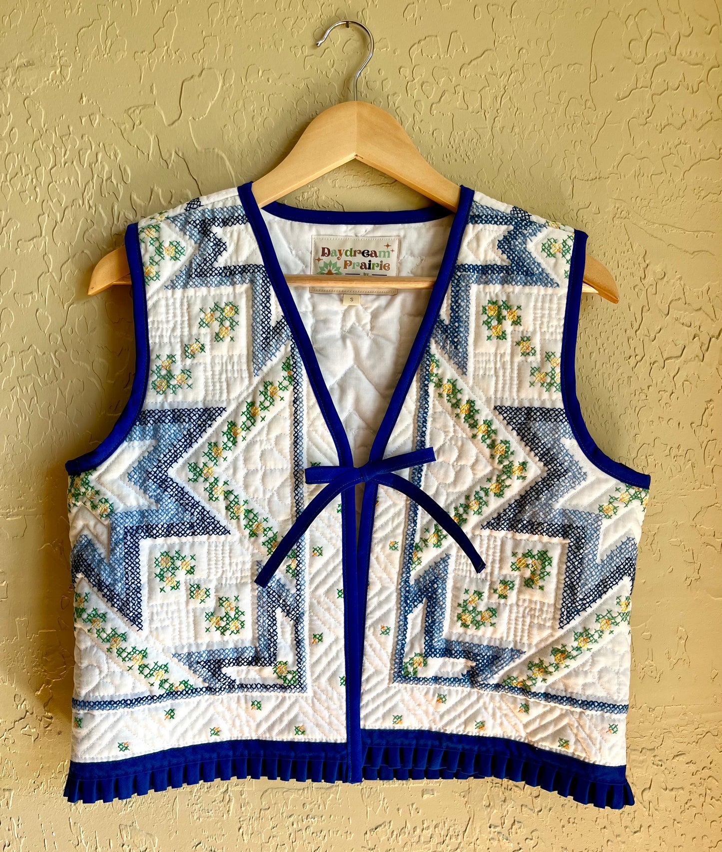 Bluebell Cross Stitched Quilt Vest - Small