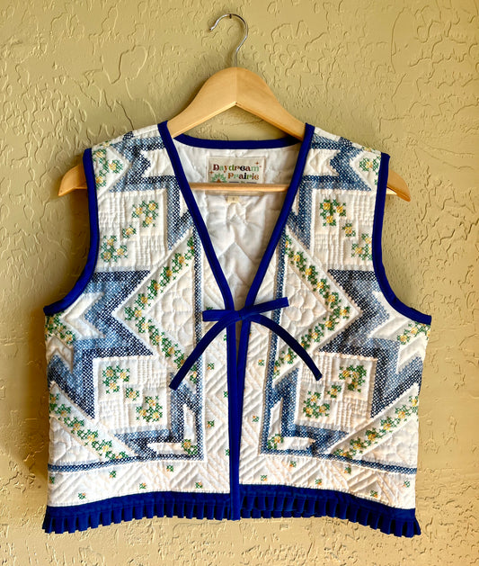 Bluebell Cross Stitched Quilt Vest - Small