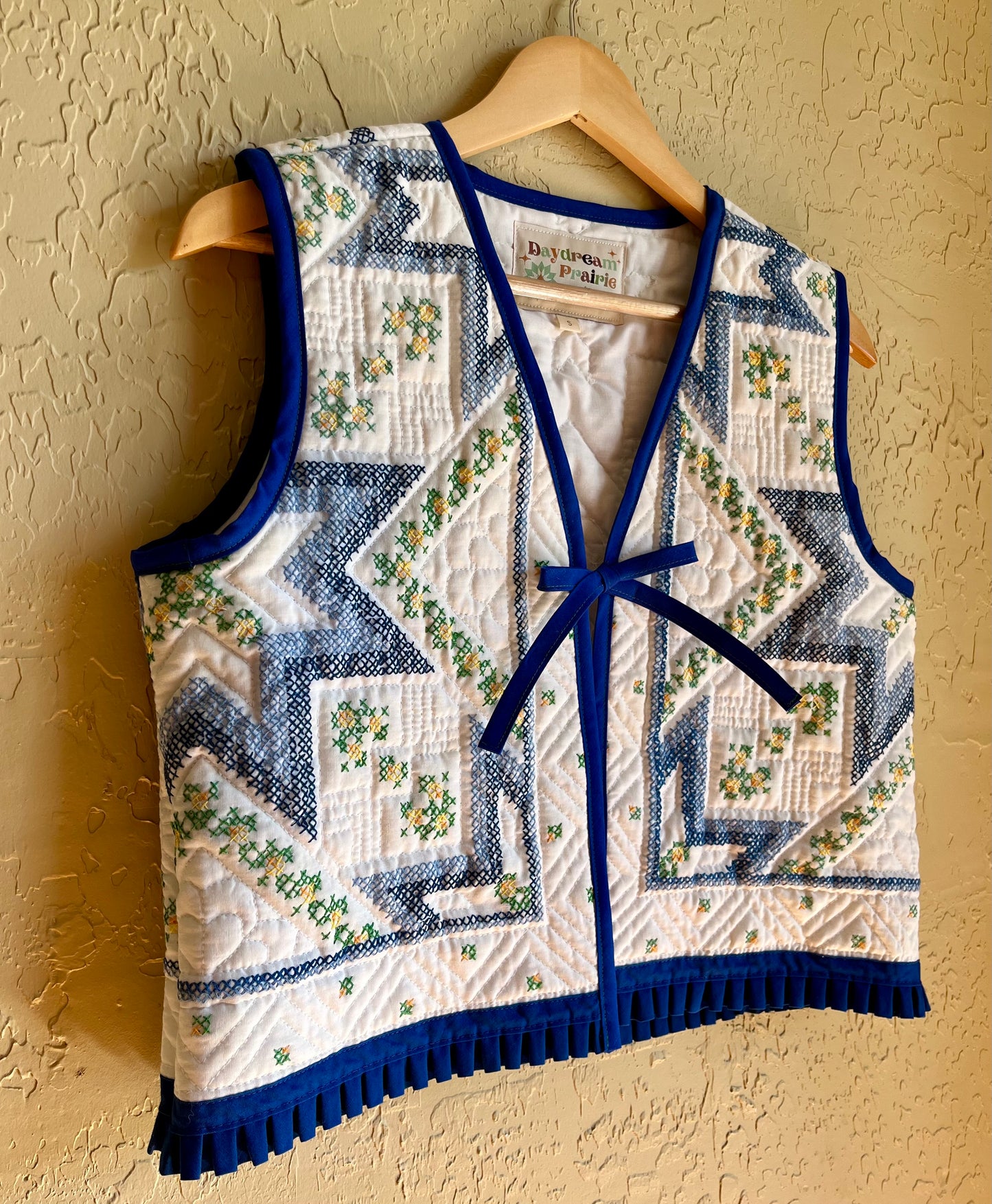 Bluebell Cross Stitched Quilt Vest - Small