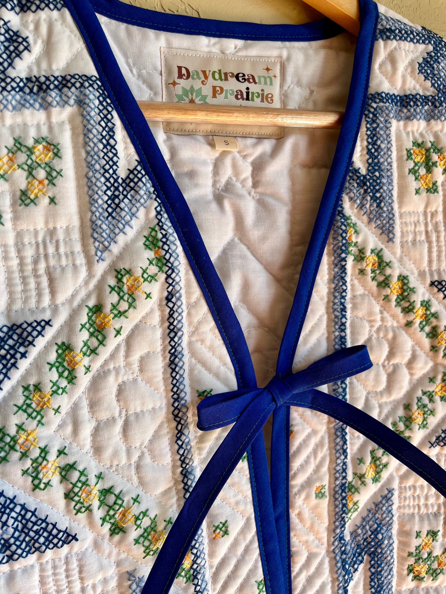 Bluebell Cross Stitched Quilt Vest - Small