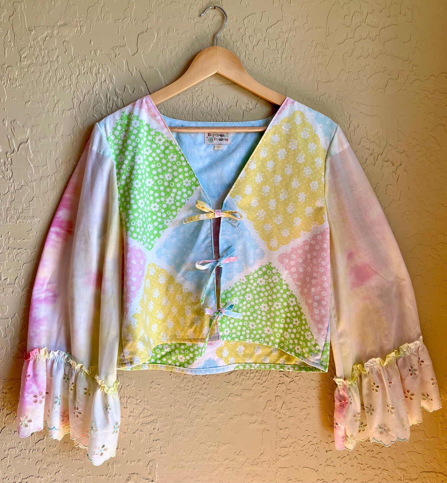 Pastel Patchwork Tie Front Top - Large