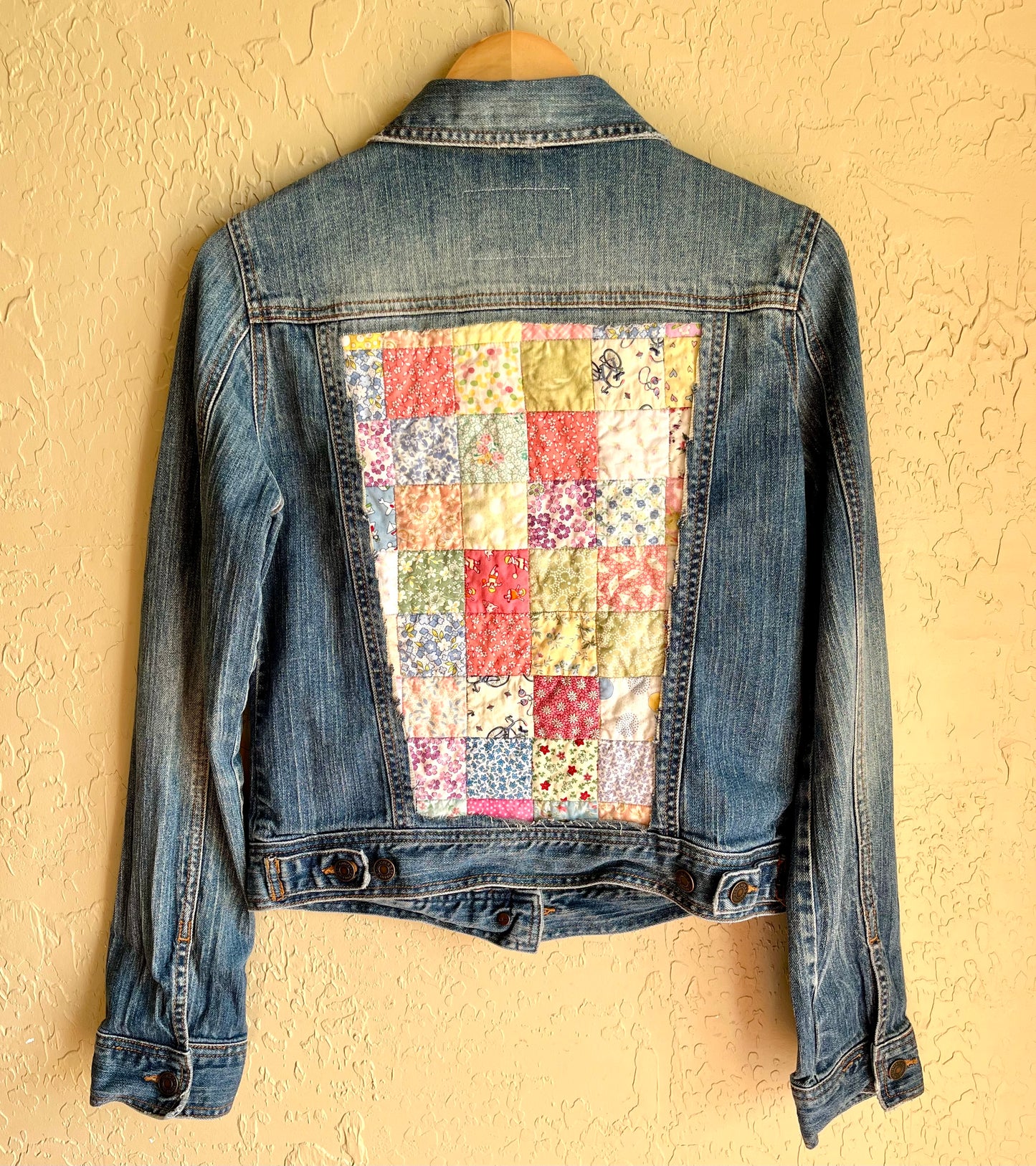 Postage Stamp Patchwork Denim Jacket - Medium