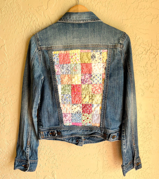 Postage Stamp Patchwork Denim Jacket - Medium
