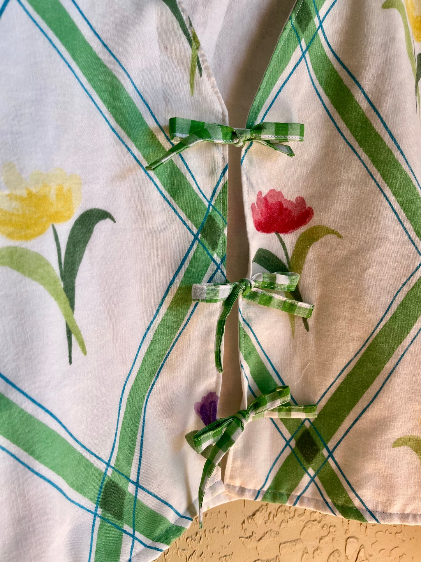 Gingham Tulip Tie Front Top - XL