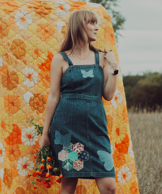 Butterfly Garden Denim Tank Dress - Medium