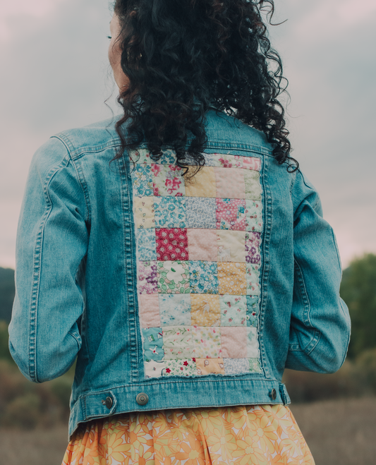 Postage Stamp Patchwork Denim Jacket - Small