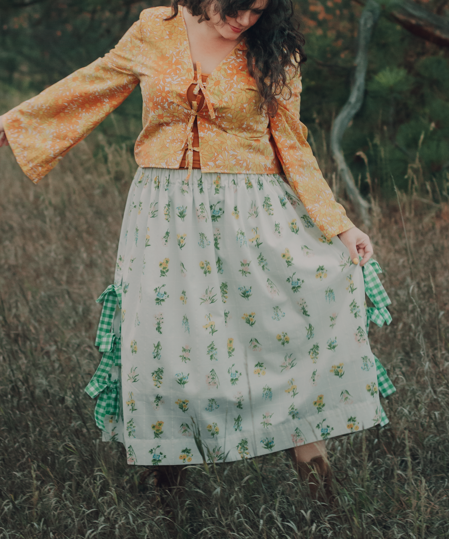 Ditsy Bouquet Midi Bow Skirt - XXL