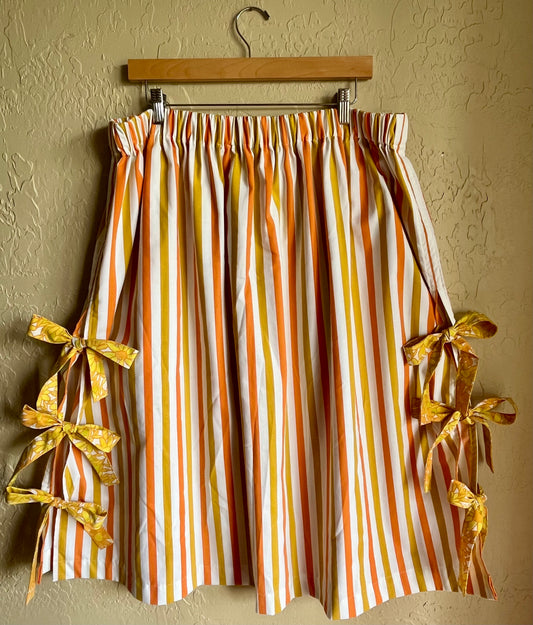 Tangerine Stripe Midi Bow Skirt - XXL