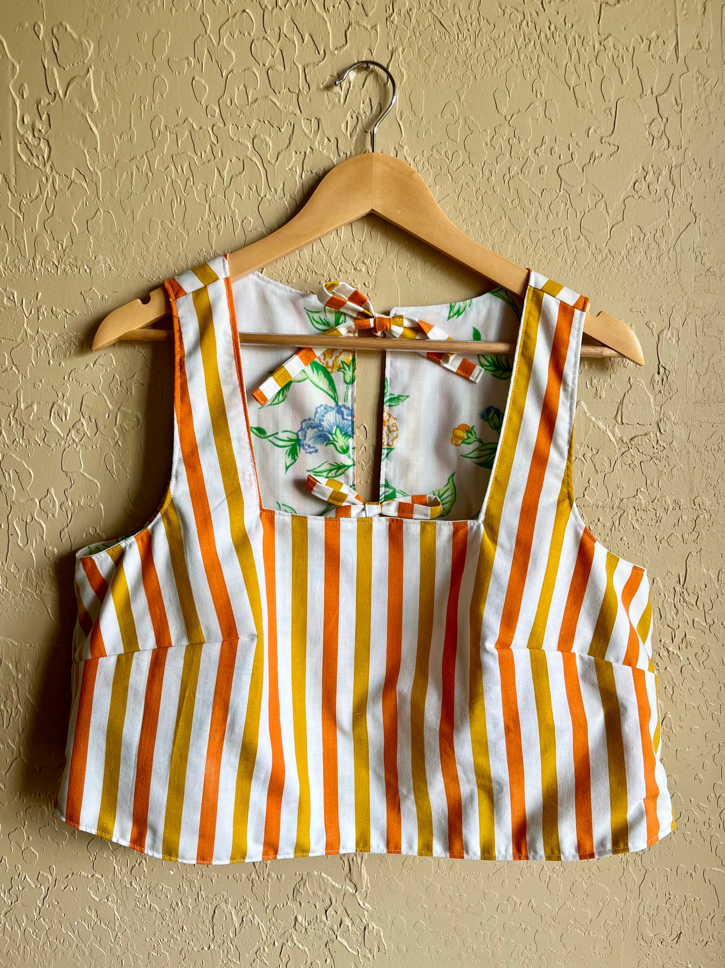 Primary Vines / Tangerine Stripe Reversible Donna Top - Large