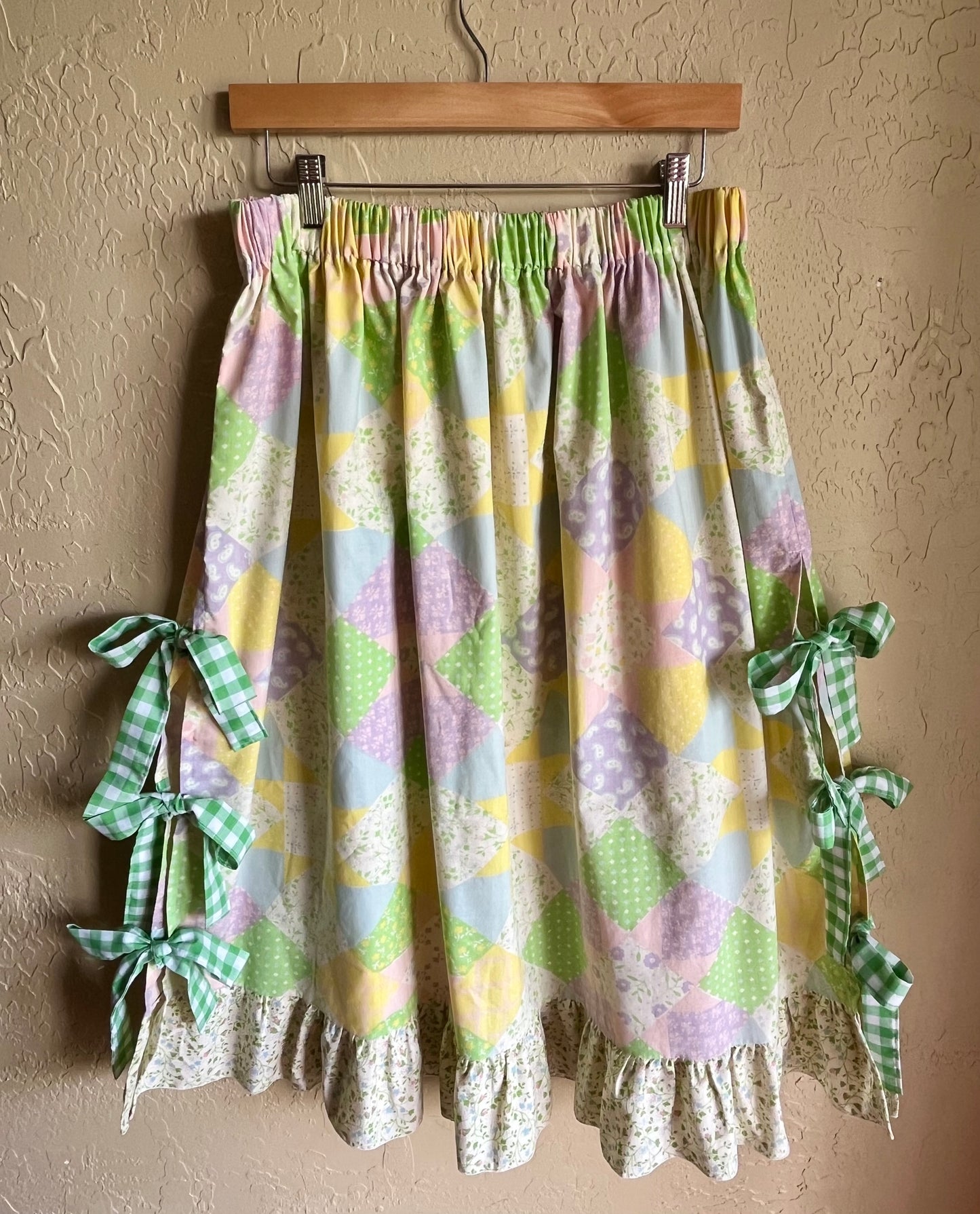 Pastel Patchwork Midi Bow Skirt - Large