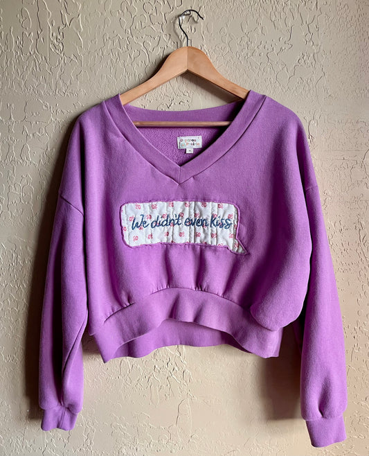 “We Didn’t Even Kiss” Embroidered Cropped V-Neck - Medium