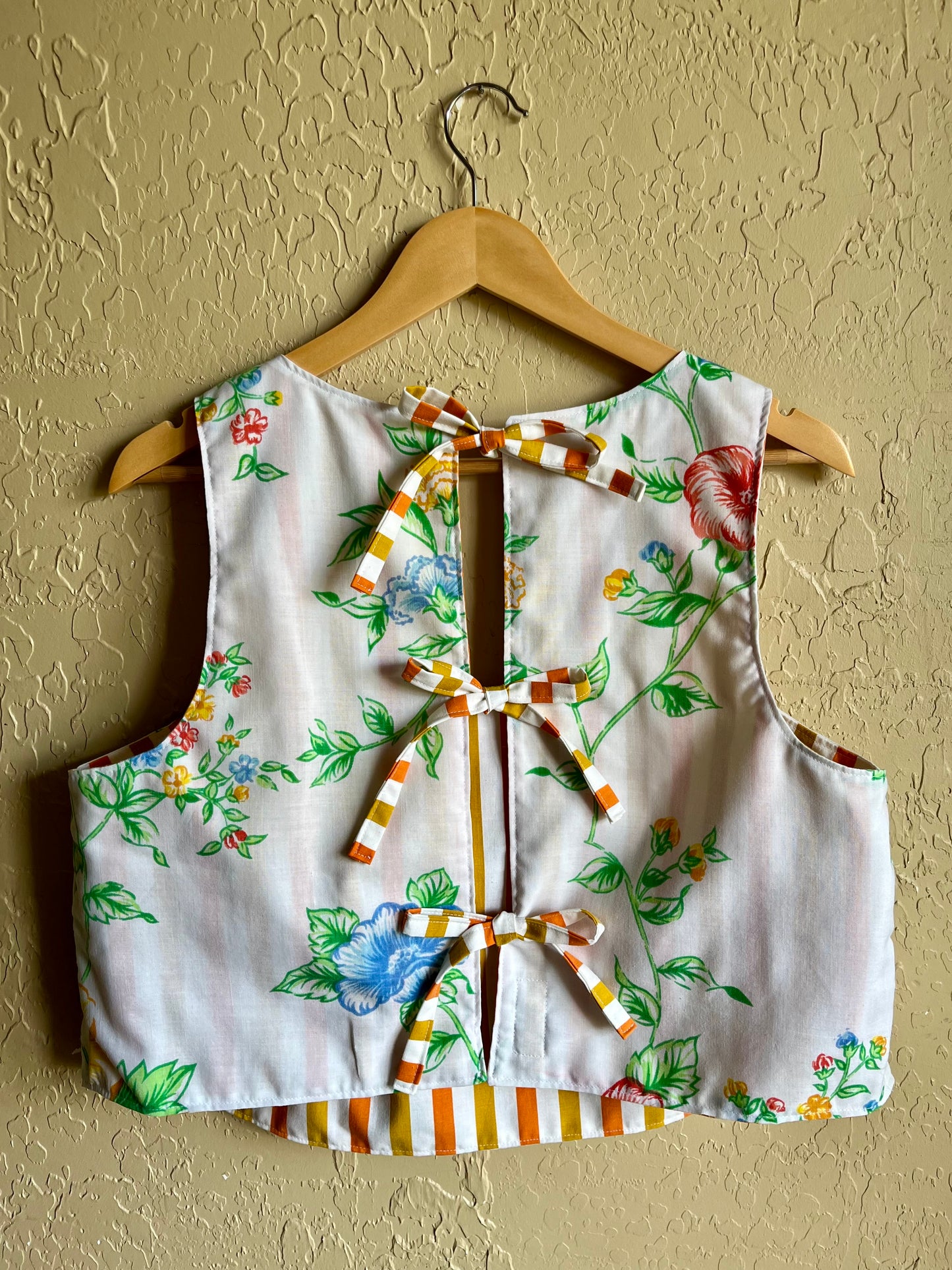 Primary Vines / Tangerine Stripe Reversible Donna Top - Large