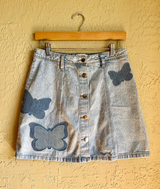 Butterfly Denim Mini Skirt - Small
