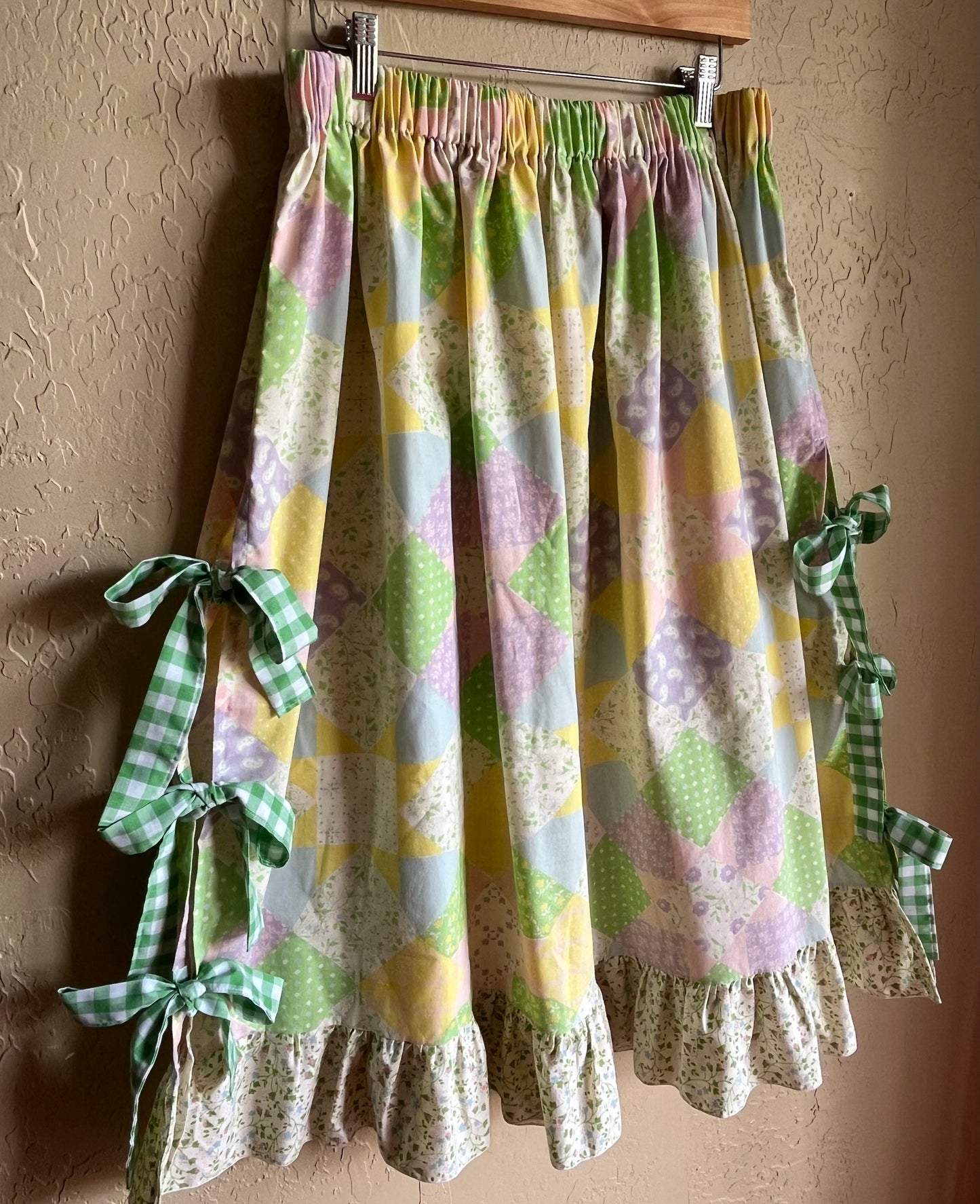 Pastel Patchwork Midi Bow Skirt - Large