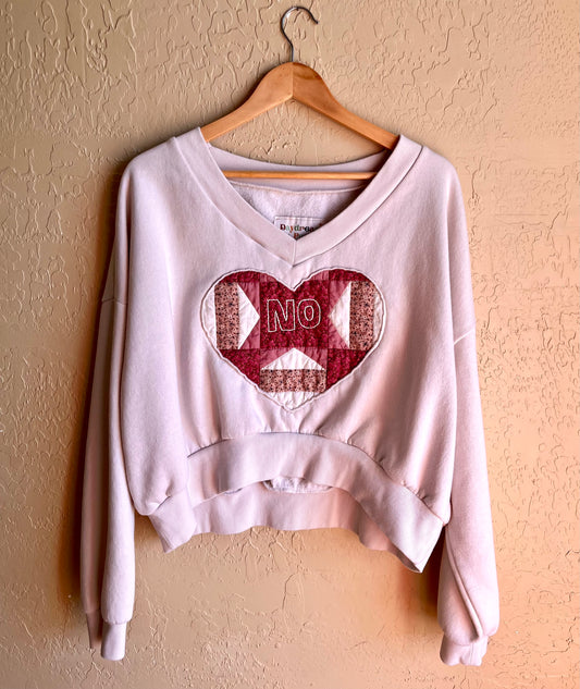 “No” Conversation Heart Cropped V-Neck - XXL