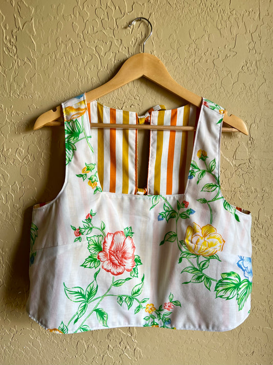 Primary Vines / Tangerine Stripe Reversible Donna Top - Large