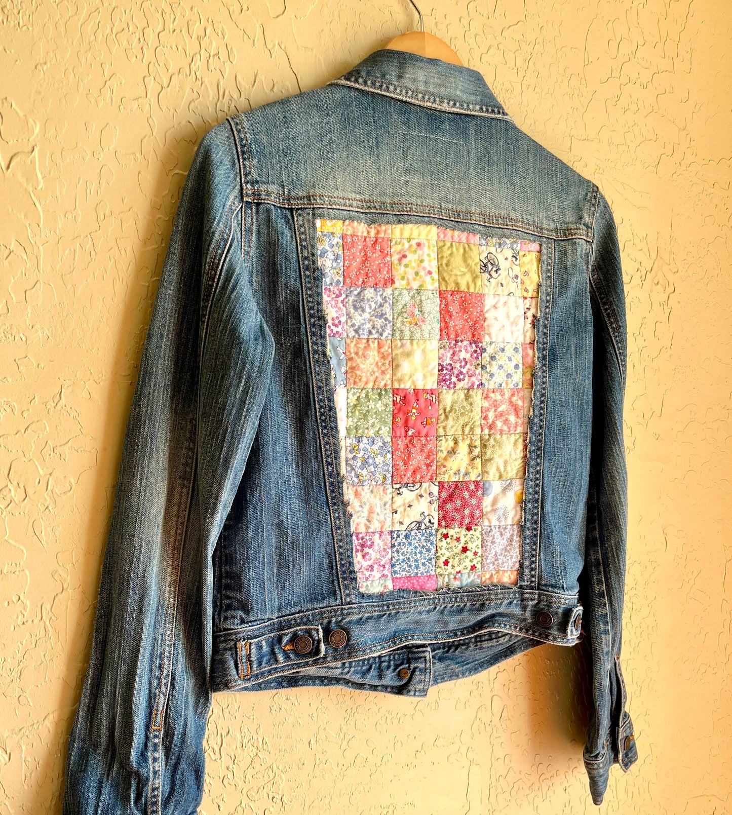 Postage Stamp Patchwork Denim Jacket - Medium