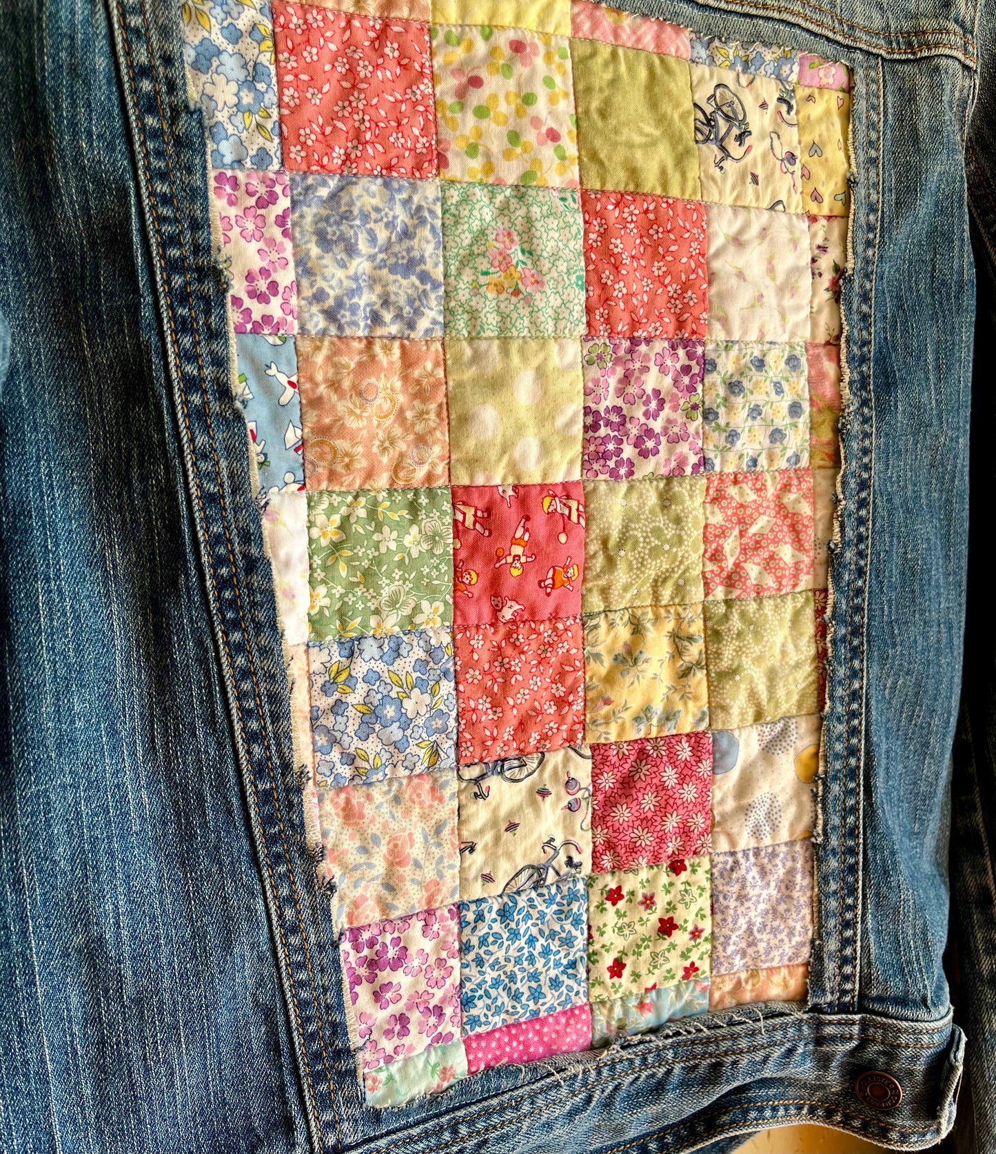 Postage Stamp Patchwork Denim Jacket - Medium