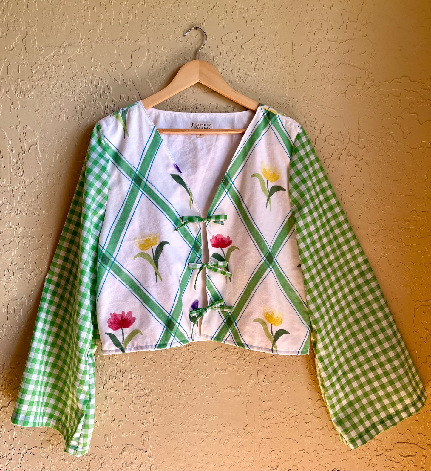 Gingham Tulip Tie Front Top - XL