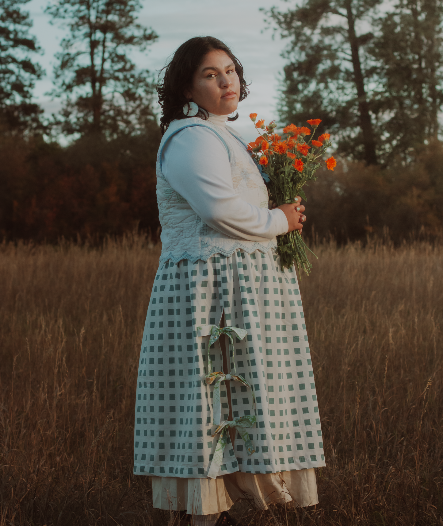 Blue Lattice Midi Bow Skirt - 3XL