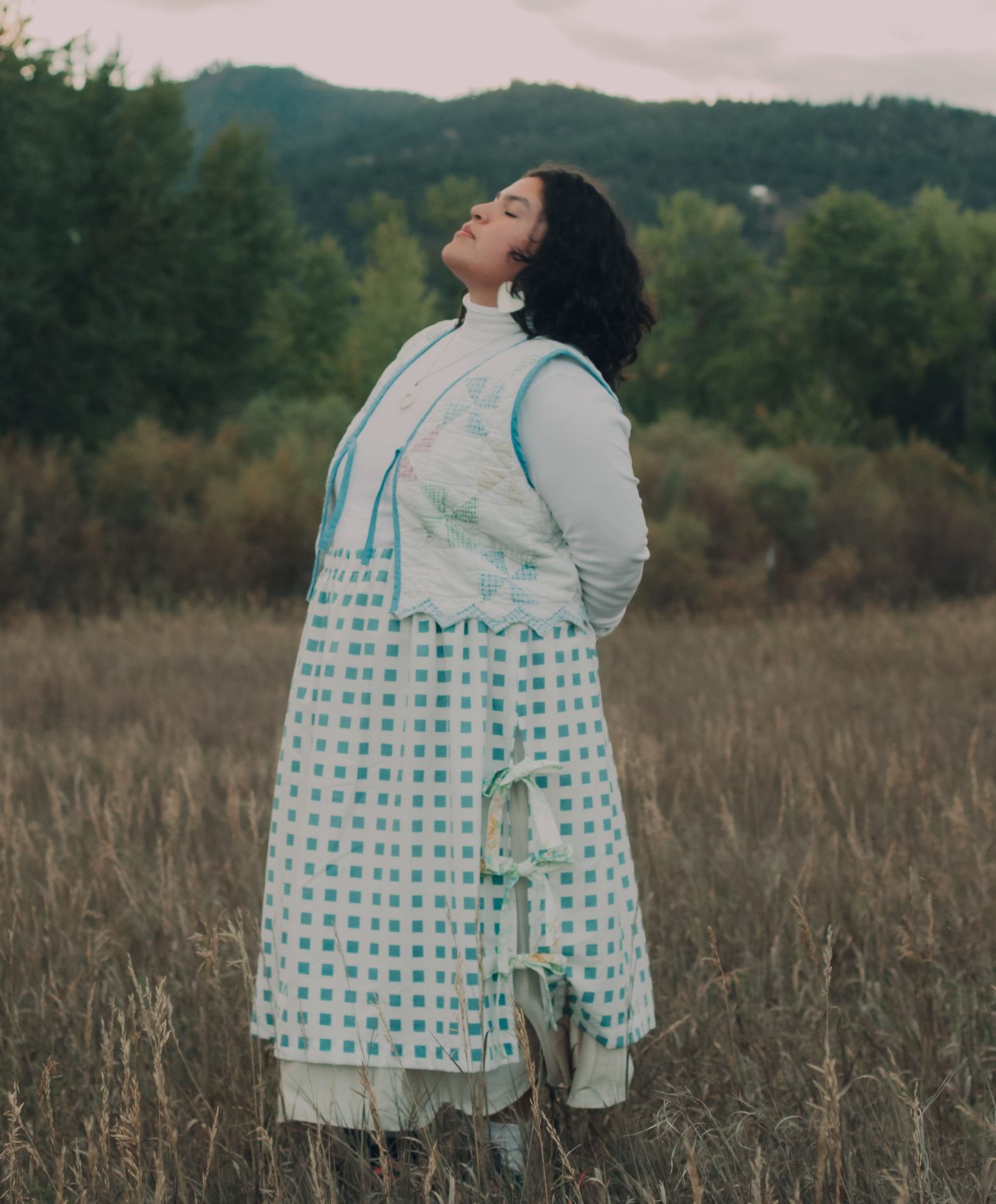 Blue Lattice Midi Bow Skirt - 3XL